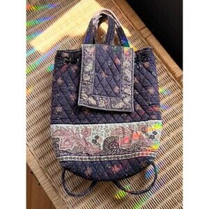 Vintage 90s Vera Bradley Purple Quilted Backpack Purse Floral Paisley 100 Cotton